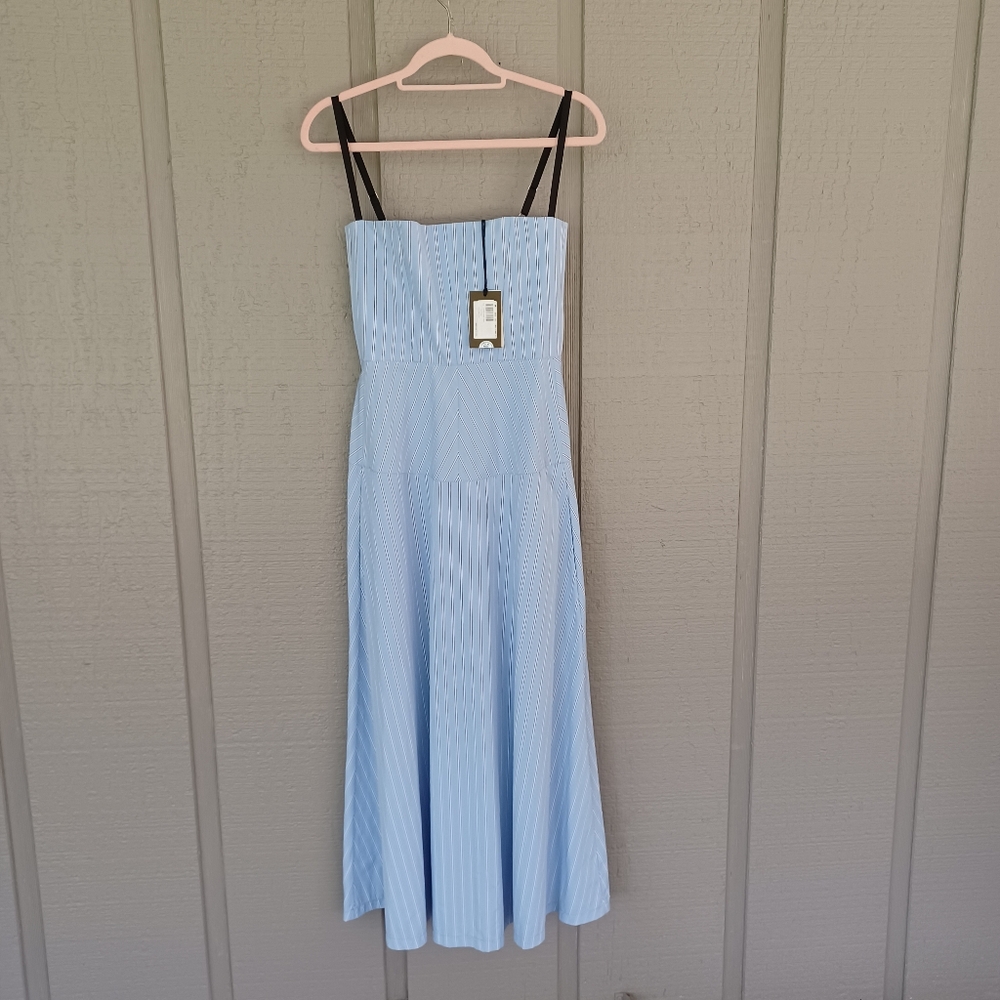 Tela Bahamas Maxi Dress Size S Women Preppy Cotton Pockets Smocked Blue Striped